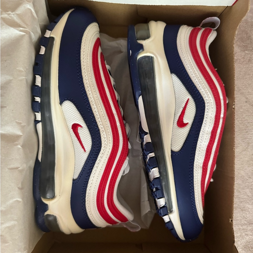 NIKE AIR MAX 97 (GS) "USA" WHITE-UNIVERSITY RED SZ 5Y equivalent to 6.5 women’s
